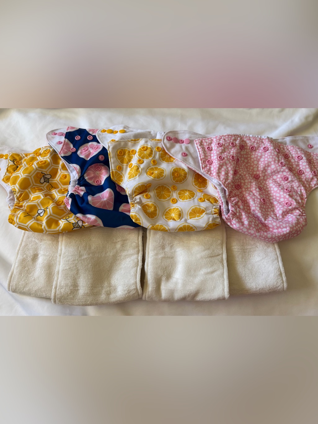Nora’s Nursery Cloth Diapers Lot 4 (Pocket Shells + Bamboo Inserts) Citrus Bee — image 2 of 4